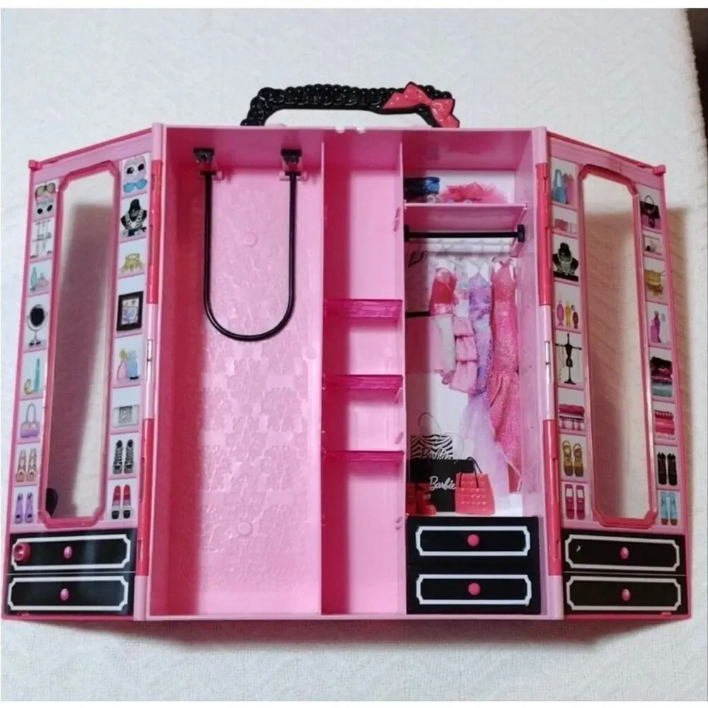 Barbie Closet Carrying Case Clothing Shoes Accessories Pink Wardrobe Fashion